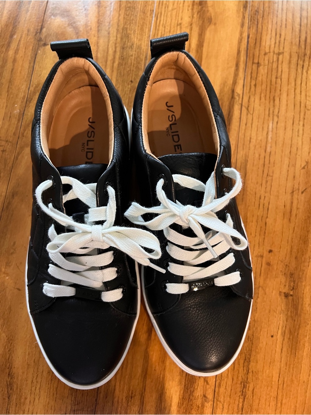 J/Slides NYC Black Leather Platform Sneakers Size 7